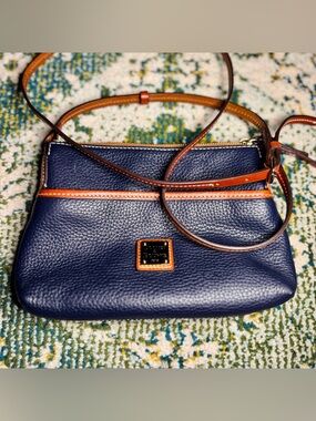 Dooney & Bourke Navy Pebbled Leather Crossbody with Brown Trim